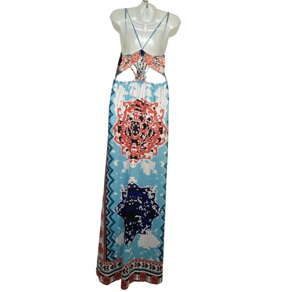 Multicolor XL Printed Maxi Dress Sexy Bodycon Stretch Boho Western Feminine Cute - Picture 2 of 4
